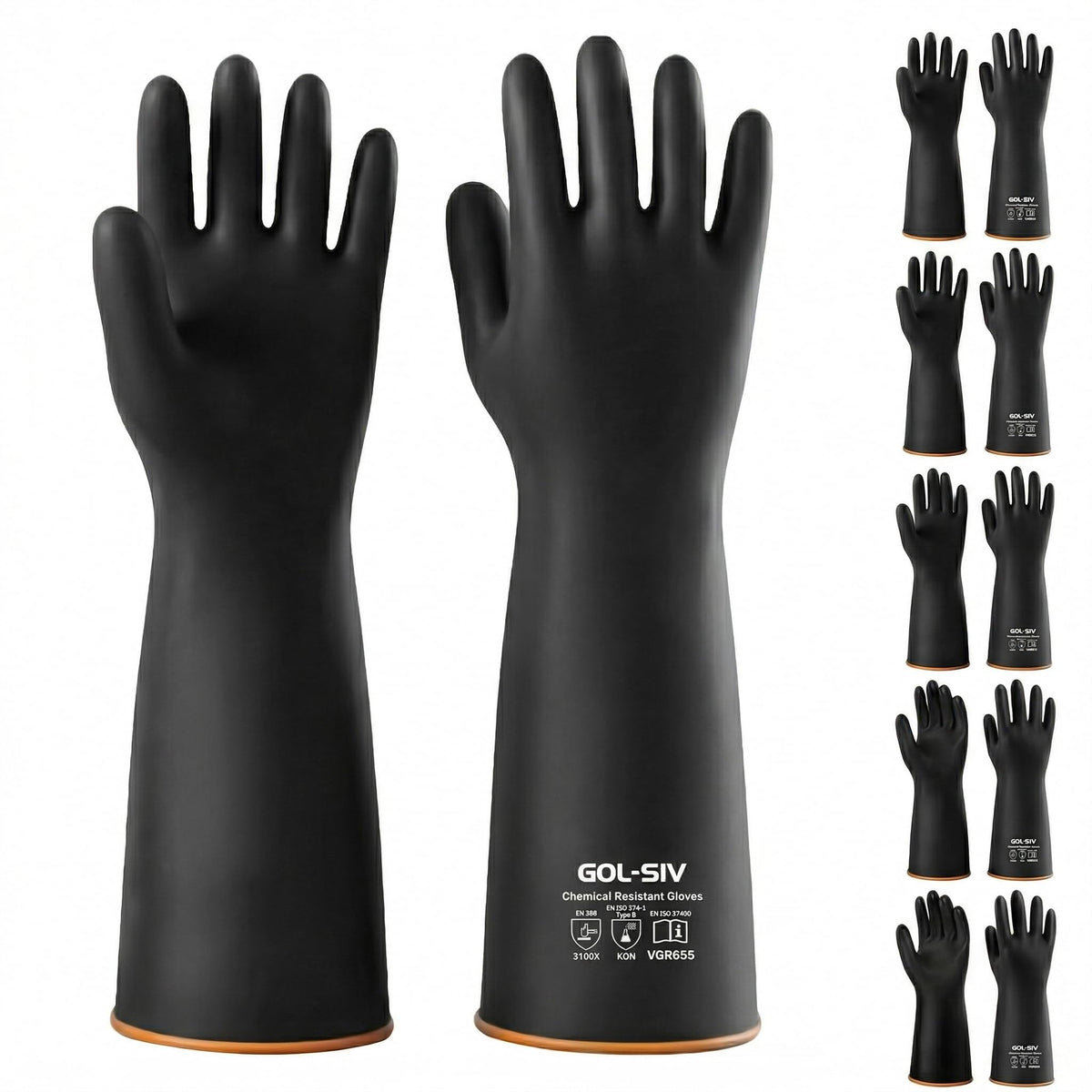 GOL-SIV Heavy Duty Latex Gloves, Chemical Resistant Work Gloves - Waterproof, Resist Acid, Oil, Alkali - Extra Long Industrial Rubber Safety Glove for Sandblasting & Deep Tank, 22in, 6 Pairs