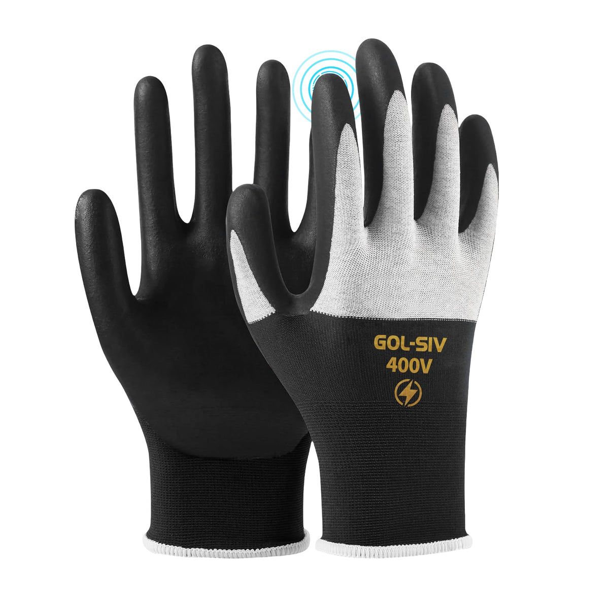 GOL-SIV 3 Pairs Insulated Electrical Gloves 400V, Touch Screen Low Voltage Electrician Work Gloves, Rubber Non-Slip Grip for Wire Working & Maintenance, Black, XL