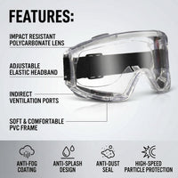GOL-SIV Safety Goggles ANSI Z87.1 - Anti Fog Clear Scratch-Resistant Lens Lab Eye Protection, Over Glasses Goggles (1 Pack)