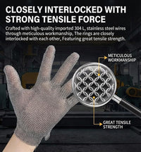 GOL-SIV ANSI A9 Cut Resistant Stainless Steel Metal Mesh Chainmail Gloves,Butcher Gloves Food Grade For for Kitchen Cooking, Butcher Meat Cutting, Oyster Shucking, Mandoline, 3 Finger, L