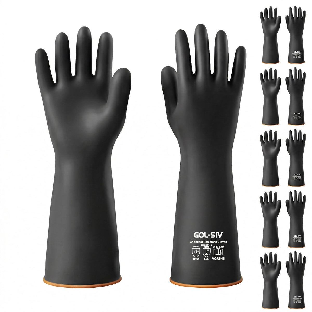 GOL-SIV Heavy Duty Industrial Rubber Gloves, Chemical Resistant Protective Industrial Gloves - Waterproof, Resist Acid, Oil, Alkali - Latex Safety Glove for Metal Plating & Pool, 18in, 6 Pairs