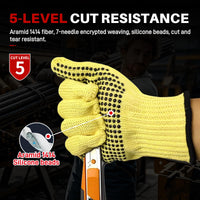 GOL-SIV Heat Cut Resistant Gloves,Aramid Oven Gloves with Fingers, Silicone Beads Thick Knit Design,Machine Washable - Grill Mitts for Men & Women(Silicone Beads, Large)
