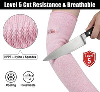 GOL-SIV Cut Resistant Arm Sleeves, Safety Protective Arm Guards with Thumb Holes for Work, Mechanics, Glass Handling, Anti-Slash Protectors for Thin Skin (2 Pairs,Pink, 17.7 In)