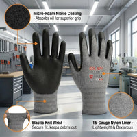 GOL-SIV Safety Work Gloves for Men 12 Pairs, Breathable Micro-Foam Nitrile Coated, Non-Slip Grip for Logistics & Auto Repair, Lightweight 15 Gauge Spandex High Dexterity Fit (XL)