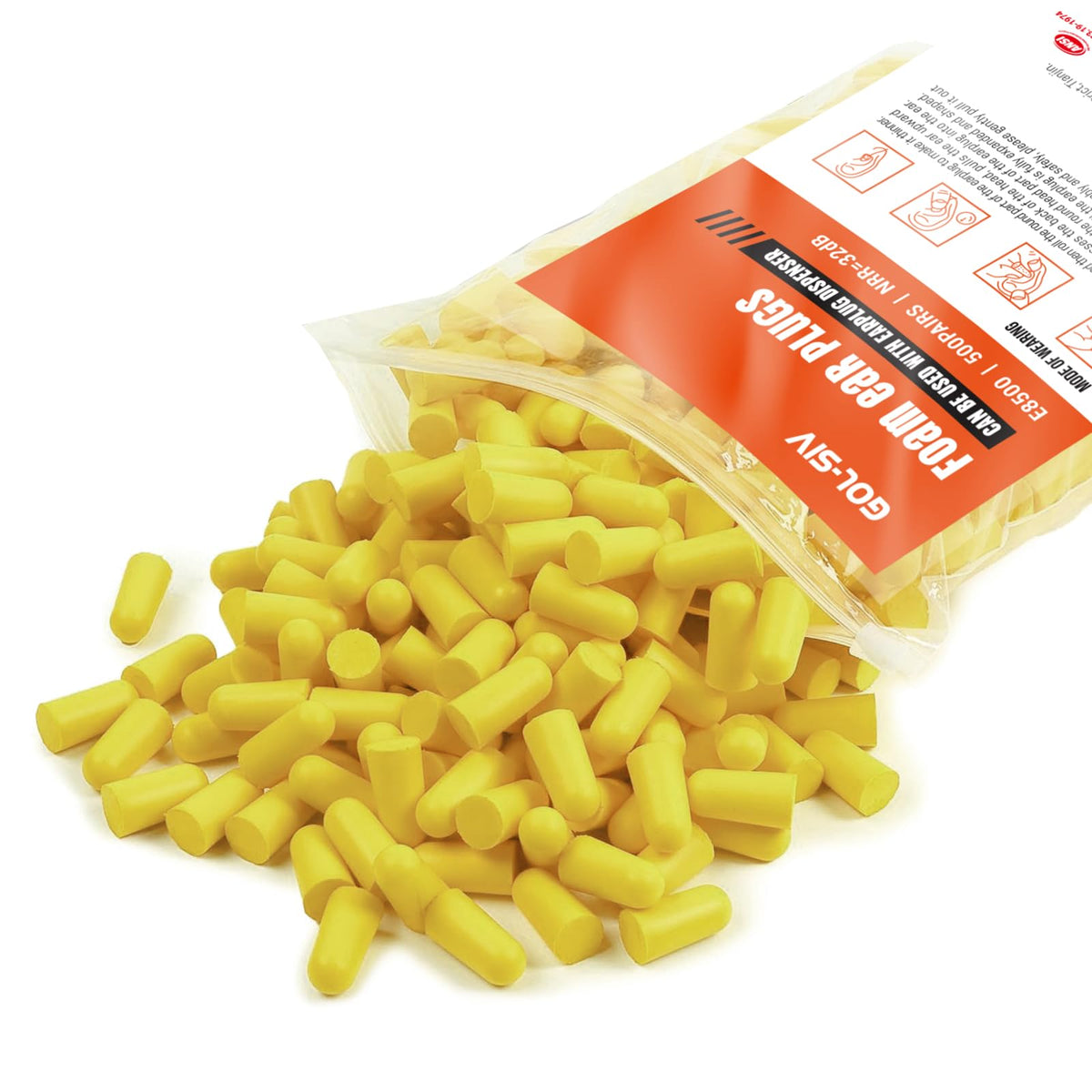 GOL-SIV Bulk Foam Ear Plugs, 500 Pairs, NRR 33dB, Yellow