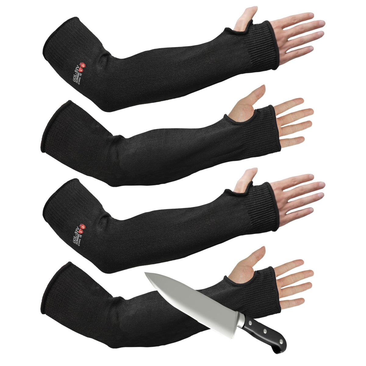 GOL-SIV Arm Protectors For Thin Skin And Bruising, Cut Resistant Sleeves For Men Women, A5 Level Farmer Sleeve For Gardening (Black & Black, 17.7 In - 2pairs)