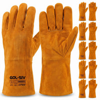 GOL-SIV 5 Pairs Industrial Welding Gloves Bulk, Premium Top Grain Cowhide Leather, Kevlar Stitched Heat Resistant Work Gloves for Professional MIG Welders