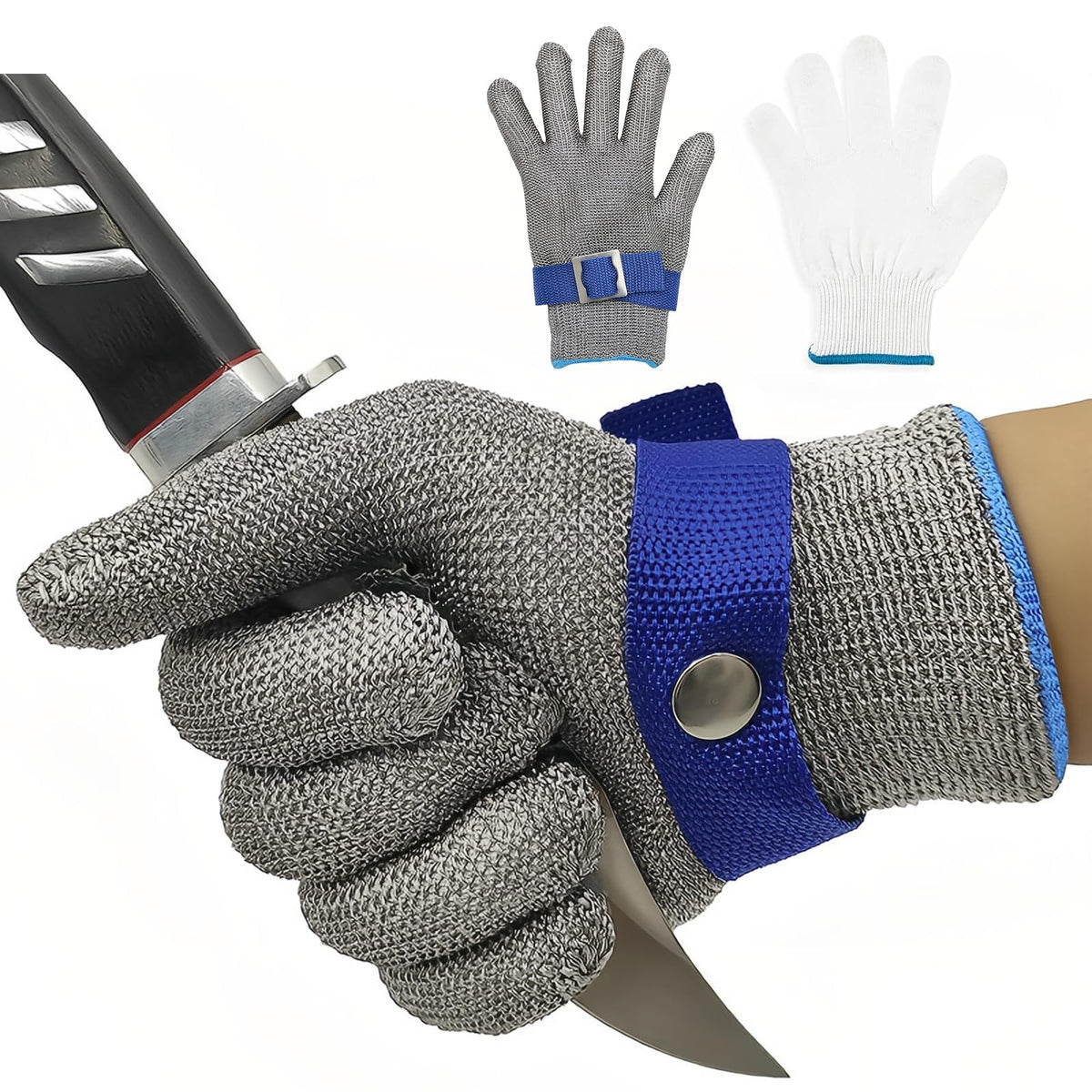GOL-SIV ANSI A9 Cut Resistant Glove, Stainless Steel Mesh Metal Glove, Food Grade for Kitchen Cooking, Butcher Meat Cutting, Oyster Shucking, Mandoline, Fishing, Large, 1pcs