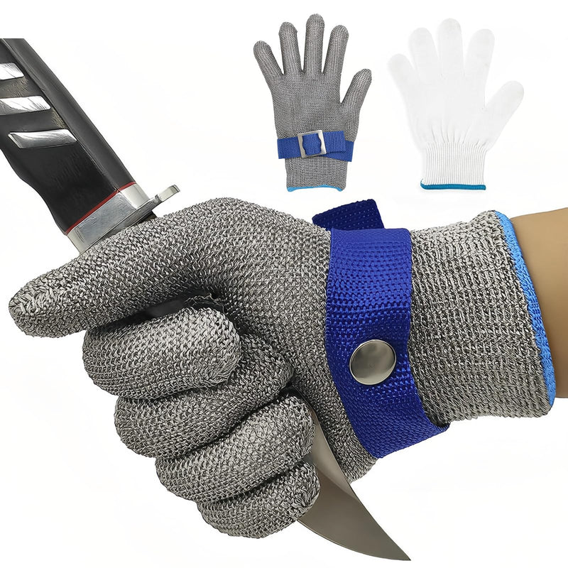 GOL-SIV ANSI A9 Cut Resistant Glove, Stainless Steel Mesh Metal Glove, Food Grade for Kitchen Cooking, Butcher Meat Cutting, Oyster Shucking, Mandoline, Fishing, Large, 1pcs