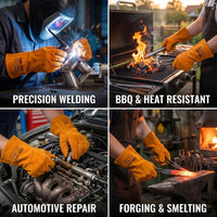 GOL-SIV 5 Pairs Industrial Welding Gloves Bulk, Premium Top Grain Cowhide Leather, Kevlar Stitched Heat Resistant Work Gloves for Professional MIG Welders