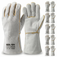 GOL-SIV 5 Pairs Professional Welding Gloves for Men, Extreme Heat Resistant Split Cowhide Leather, Kevlar Stitched Long Cuff Work Gloves for Metal Fabrication, Heavy Duty Grinding & Welding