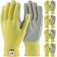 GOL-SIV 5 Pairs Heavy Duty Work Gloves Men Large, 7-Gauge Aramid Knit with Cowhide Leather Palm, Cut Resistant Safety Gloves for Metal Fabrication, Masonry, Construction & Lumberjack