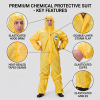GOL-SIV Hazmat Suit with Hood (6-Pack) - Chemical Splash Resistant Protective Coveralls, Liquid PPE for Industrial Washing, Mixing & Outdoor Spraying (XXL)