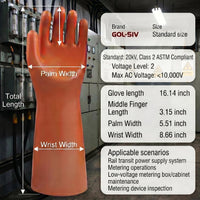 GOL-SIV Class 2 Insulated Electrician Gloves, ASTM D120, 17000V, 1 Pair