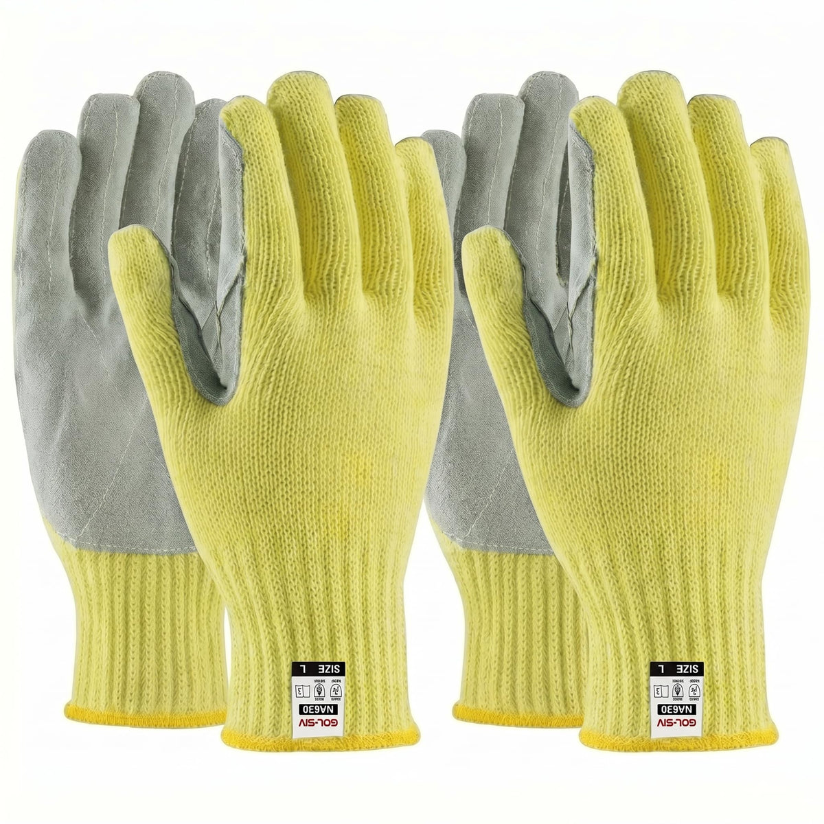 GOL-SIV 2 Pairs Heavy Duty Work Gloves Men Large, 7-Gauge Aramid Knit with Cowhide Leather Palm, Cut Resistant Gloves for Metal Fabrication, Masonry, Construction & Woodworking