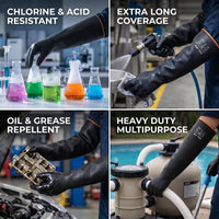 GOL-SIV Heavy Duty Latex Gloves, Chemical Resistant Work Gloves - Waterproof, Resist Acid, Oil, Alkali - Extra Long Industrial Rubber Safety Glove for Sandblasting & Deep Tank, 22in, 6 Pairs
