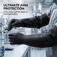 GOL-SIV Heavy Duty Latex Gloves, Chemical Resistant Work Gloves - Waterproof, Resist Acid, Oil, Alkali - Extra Long Industrial Rubber Safety Glove for Sandblasting & Deep Tank, 22in, 6 Pairs