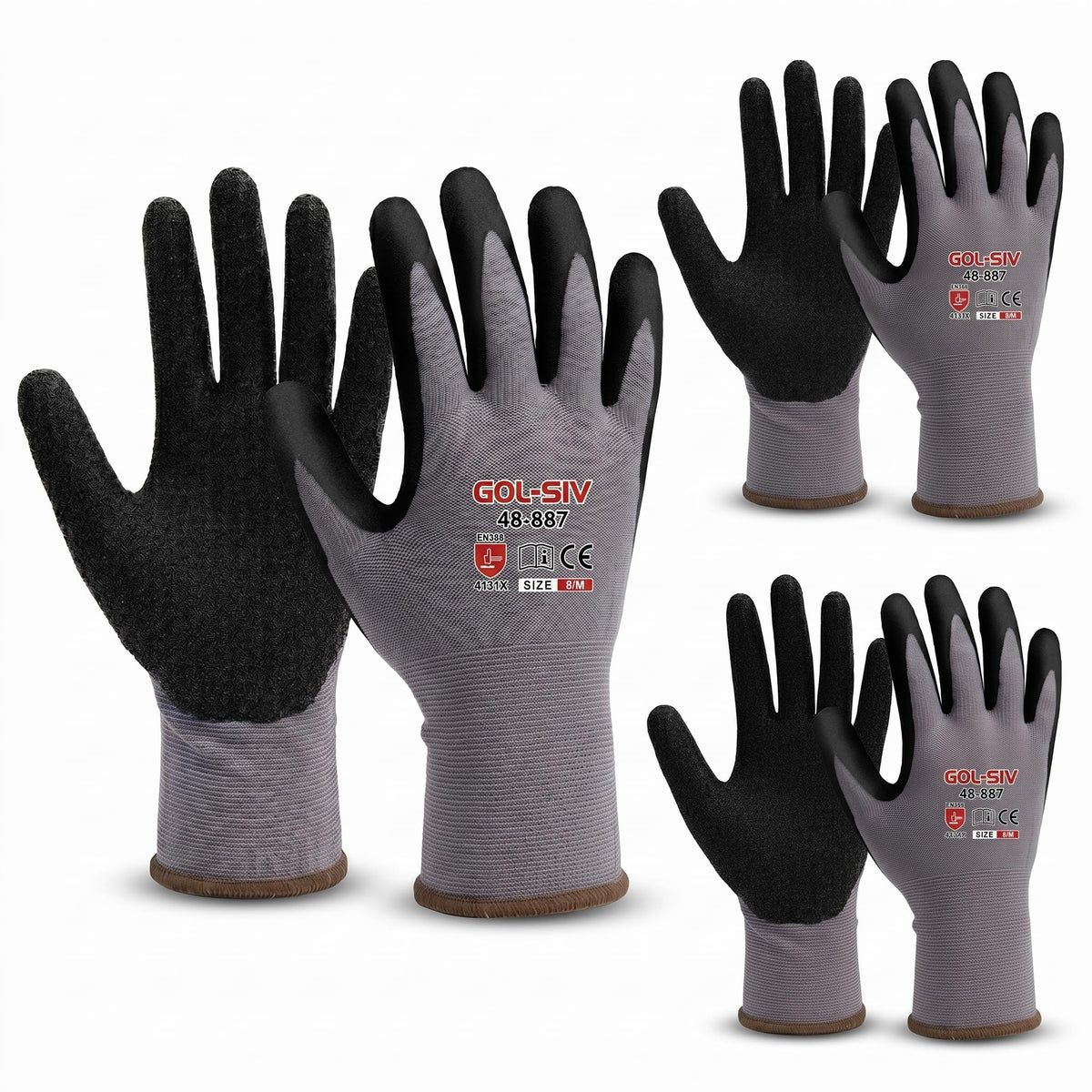 GOL-SIV Micro-Foam Nitrile Work Gloves, 15-Gauge Seamless Knit, Sandy Grip for Mechanics & Assembly,High Dexterity, Oil Resistant, Breathable Open Back Hand Protection(M, 3 pairs)
