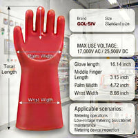 GOL-SIV Class 2 Insulated Electrician Gloves, ASTM D120, 17000V, 1 Pair