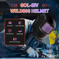 GOL-SIV Welding Helmet Auto Darkening-Solar/Battery Powered-True Color -Wide View Screen Welding Mask-2 Arc Sensor, 0.1ms Response Time-Shade 9-13,For SMAW, MIG, TIG And Grinding