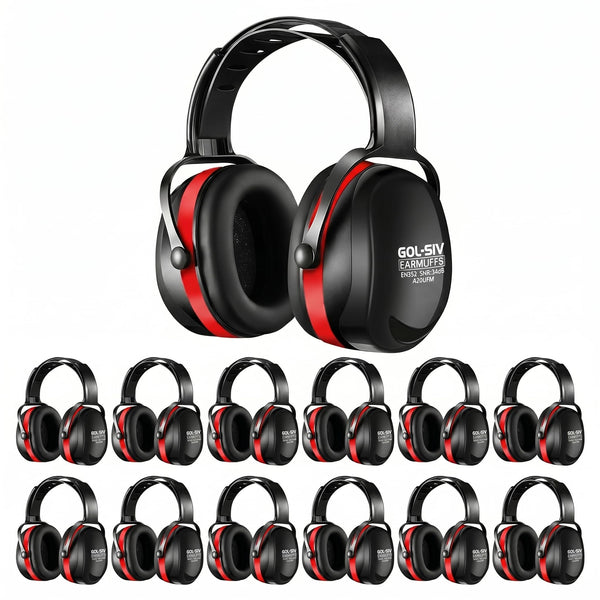 GOL-SIV SNR 34dB Noise Reduction Earmuffs 12 Pack, Commercial Grade Ear Protection for Industrial Plant, Factory & Range, Black & Red