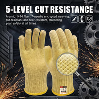 GOL-SIV 5 Pairs Cut Resistant Work Gloves, 7-Gauge Heavy Duty Aramid Fiber, Heat & Cut Protection for Men, Large Hands, Ideal for Metal Glass Handling, Woodworking & Industrial Builders, L