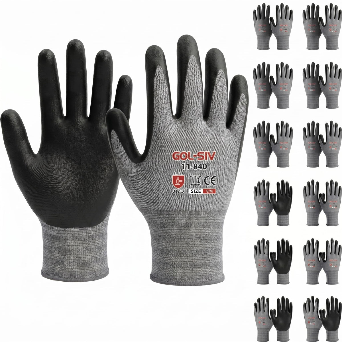 GOL-SIV Work Gloves 12 Pairs, Micro-Foam Nitrile Coated Safety Gloves for Firm Grip, Breathable Seamless High Dexterity Mechanic Gloves for Warehouse, Precision Assembly & DIY (M)