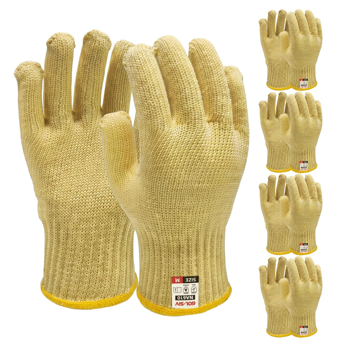 GOL-SIV 5 Pairs Cut Resistant Work Gloves, 7-Gauge Heavy Duty Aramid Fiber, Heat & Cut Protection, Ideal for Metal Glass Handling, Woodworking, Automotive & Industrial Assembly,M