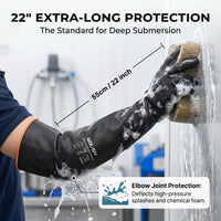 GOL-SIV Heavy Duty Latex Gloves, Chemical Resistant Work Gloves - Waterproof, Resist Acid, Oil, Alkali - Extra Long Industrial Rubber Safety Glove for Sandblasting & Deep Tank, 22in, 6 Pairs