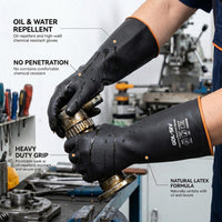 GOL-SIV Industrial Chemical Resistant Work Gloves, 14 Inch Heavy Duty Black Latex PPE, Waterproof Acid/Alkali Proof with Non-Slip Grip for Janitorial & Cement Mixing, 2 Pairs