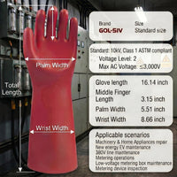GOL-SIV Class 1 Insulated Electrician Gloves, ASTM D120, 7500V, 1 Pair