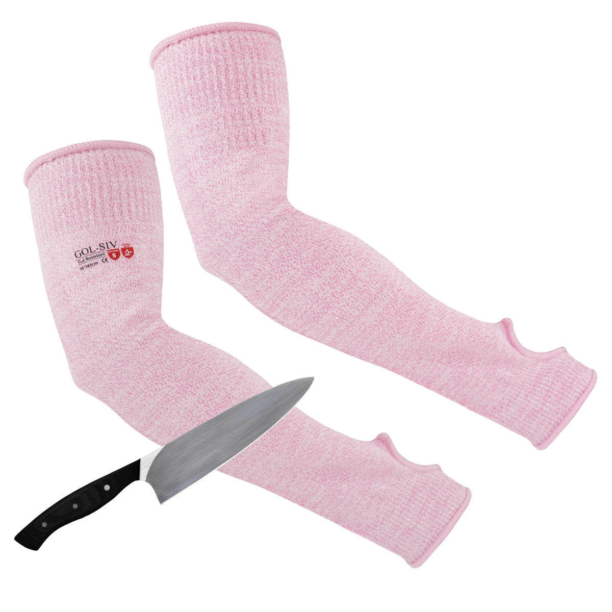 GOL-SIV Arm Protectors For Thin Skin And Bruising, Cut Resistant Sleeves For Men Women, A5 Level Pink Arm Sleeve For Gardening (Pink, 17.7 In)