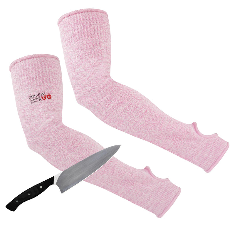 GOL-SIV Arm Protectors For Thin Skin And Bruising, Cut Resistant Sleeves For Men Women, A5 Level Pink Arm Sleeve For Gardening (Pink, 17.7 In)