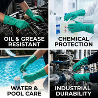 GOL-SIV Industrial Nitrile Chemical Gloves, Heavy Duty Solvent Resistant Green PPE Gauntlet, Cotton Lined with Non-Slip Grip for Chemical Handling, Painting & Furniture Refinishing, M, 3 Pairs