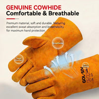 GOL-SIV Top Grain Leather Welding Gloves, 14 Inch Work Gloves