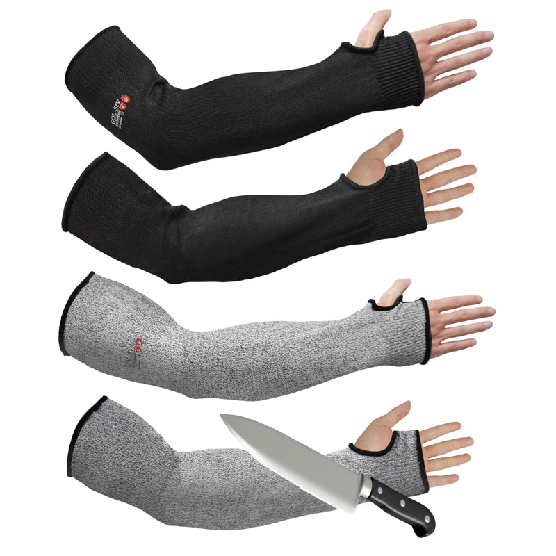 GOL-SIV Arm Protectors For Thin Skin And Bruising, Cut Resistant Sleeves For Men Women, A5 Level Farmer Sleeve For Gardening (Black & Grey, 17.7 In - 2pairs)