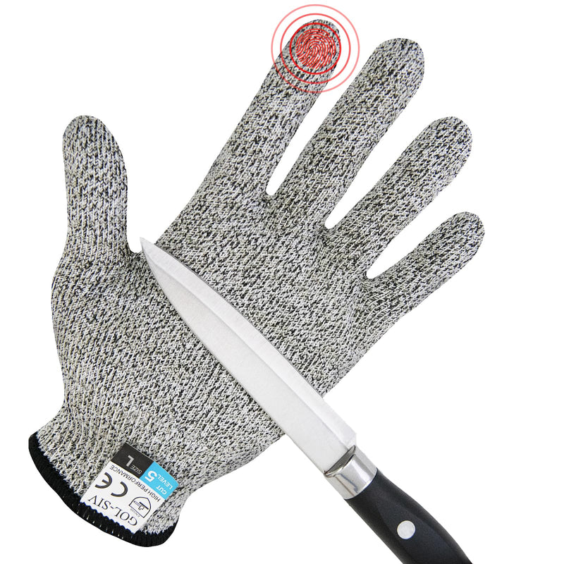GOL-SIV Level 5 Cut Resistant Gloves, Touch-Screen Compatible, Food Grade for Oyster Shucking, Meat Cutting, Mandoline Slicer, Knife Handling, Wood Carving, Grey, Large