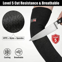 GOL-SIV Arm Protectors For Thin Skin And Bruising, Cut Resistant Sleeves For Men Women, A5 Level Farmer Sleeve For Gardening (Black & Black, 17.7 In - 2pairs)
