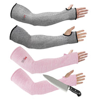GOL-SIV Arm Protectors For Thin Skin And Bruising, Cut Resistant Sleeves For Men Women, A5 Level Farmer Sleeve For Gardening (Grey & Pink, 17.7 In - 2pairs)