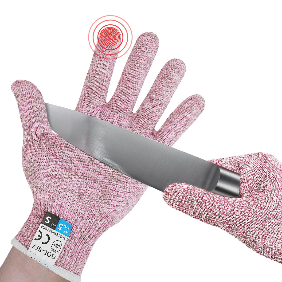 GOL-SIV Level 5 Cut Resistant Gloves, Touch-Screen Protective Gloves, Food Grade Glove for Oyster Shucking, Meat Cutting, Knife Handling, Mandoline Slicing, Wood Carving, Pink, Small