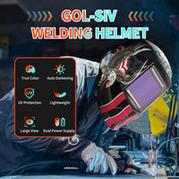 GOL-SIV Auto Darkening Welding Helmet-True Color Large Viewing Screen 4×4 -Solar&Battery Power-Welding Mask 4 Sensor-Adjustable Shade 9/9-13 Welder Hood For SMAW, MIG, TIG, GTAW
