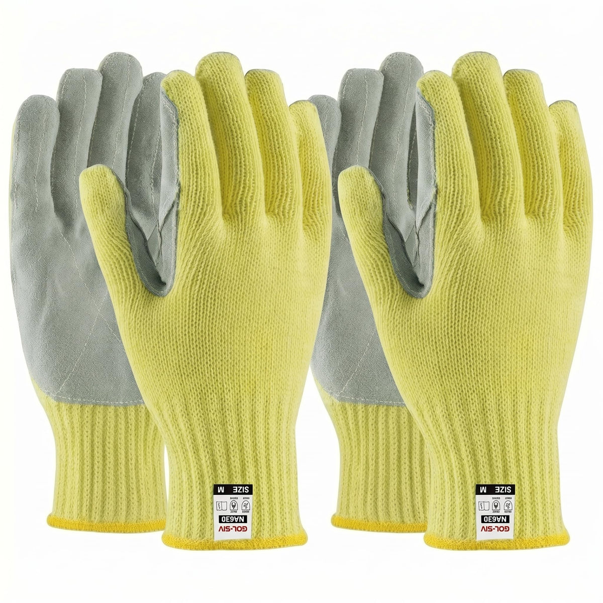GOL-SIV 2 Pairs Work Gloves Men Medium, 7-Gauge Aramid Knit with Cowhide Leather Palm, Heavy Duty Cut Resistant Safety Gloves for Glass Handling, Metal Fabrication, Construction & Woodworking
