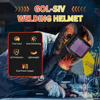 GOL-SIV Welding Helmet Auto Darkening - True Color Wide View Welding Shield - 0.1ms Response Time- Optical Grade 1/1/1/1 - Adjustable Wide Shade for SMAW, MIG, TIG, GTAW-Lightweight for Extended Wear