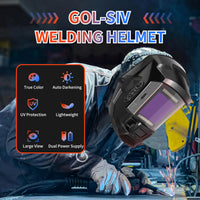 GOL-SIV Auto Darkening Welding Helmet4"×4"-Optical Grade 1/1/1/2-True Color-Solar&Battery Power-4 Sensor,0.1ms Response Time-Wide Shade DIN5-9/9, 13 for SMAW,TIG, MIG, GTAW, Grinding-Lightweight Wear
