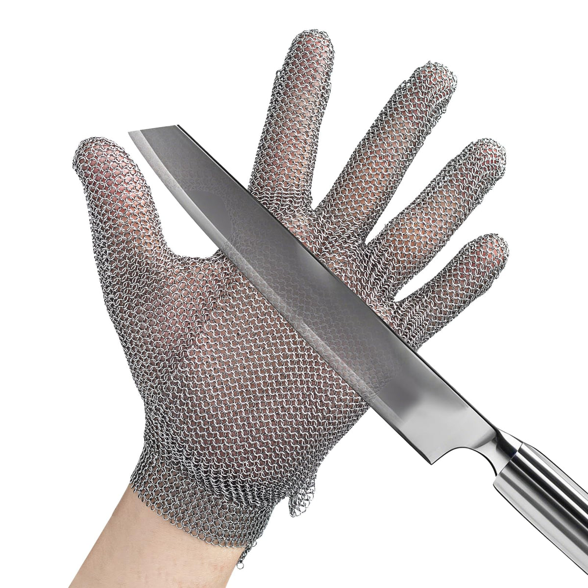 GOL-SIV ANSI A9 Cut Resistant Stainless Steel Metal Mesh Chain Mail Glove, Butchers Gloves Food Grade for Kitchen Cooking, Oyster Shucking, Glass Processing, Tool Sharpening, 5 Finger, Medium