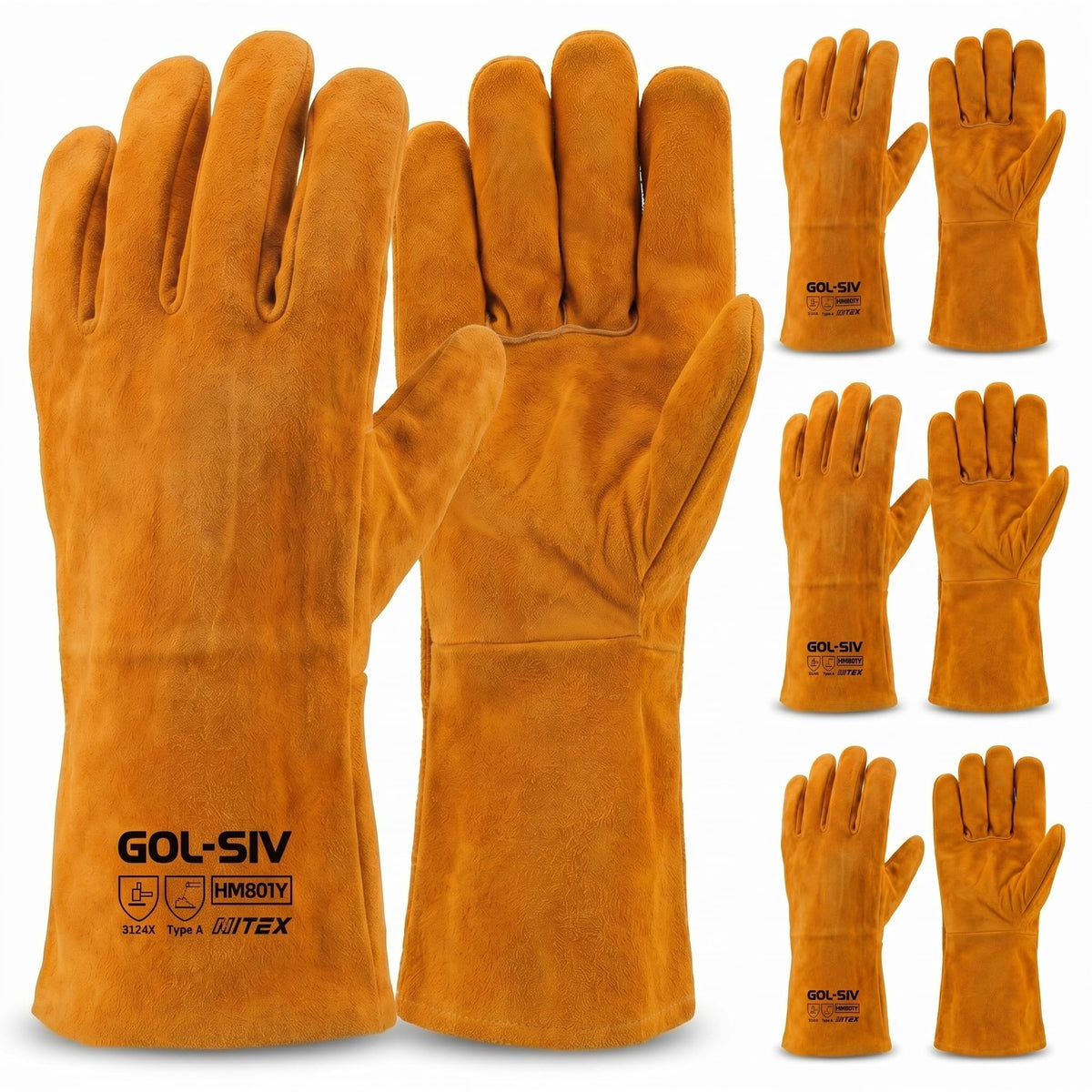 GOL-SIV 3 Pairs Welding Gloves for Men, Premium Top Grain Cowhide Leather, Kevlar Stitched Heat Resistant Work Gloves for MIG/Stick Welder, Reinforced Fingers
