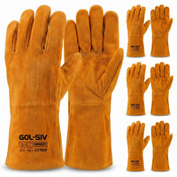 GOL-SIV 3 Pairs Welding Gloves for Men, Premium Top Grain Cowhide Leather, Kevlar Stitched Heat Resistant Work Gloves for MIG/Stick Welder, Reinforced Fingers
