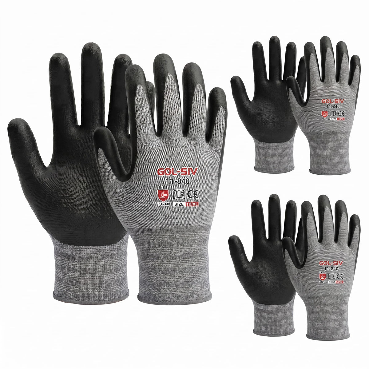 GOL-SIV 15-Gauge Micro-Foam Nitrile Work Gloves for Men, High Dexterity Mechanic Gloves, Breathable Flexible Fit, Excellent Oil Grip, 3 Pairs (XL)