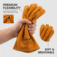 GOL-SIV 5 Pairs Industrial Welding Gloves Bulk, Premium Top Grain Cowhide Leather, Kevlar Stitched Heat Resistant Work Gloves for Professional MIG Welders