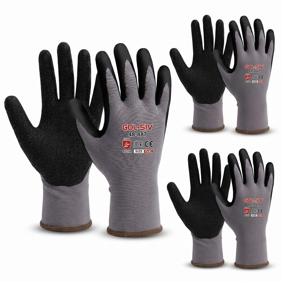 GOL-SIV 15-Gauge Seamless Knit Work Gloves, Micro-Foam Sandy Nitrile Grip for Mechanics & Assembly, Abrasion Resistant, Breathable Open Back Hand Protection (XL, 3 Pairs)